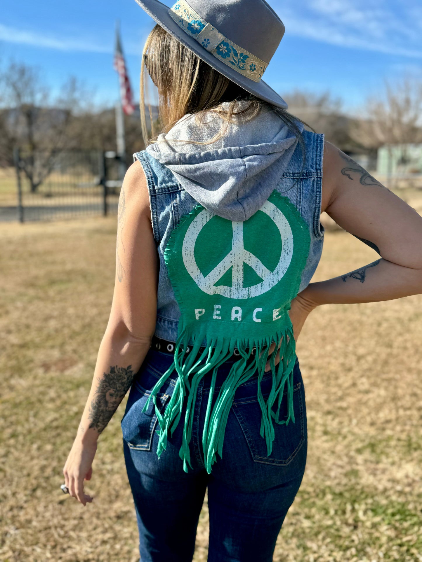 Peace Upcycled Denim Vest (Small)