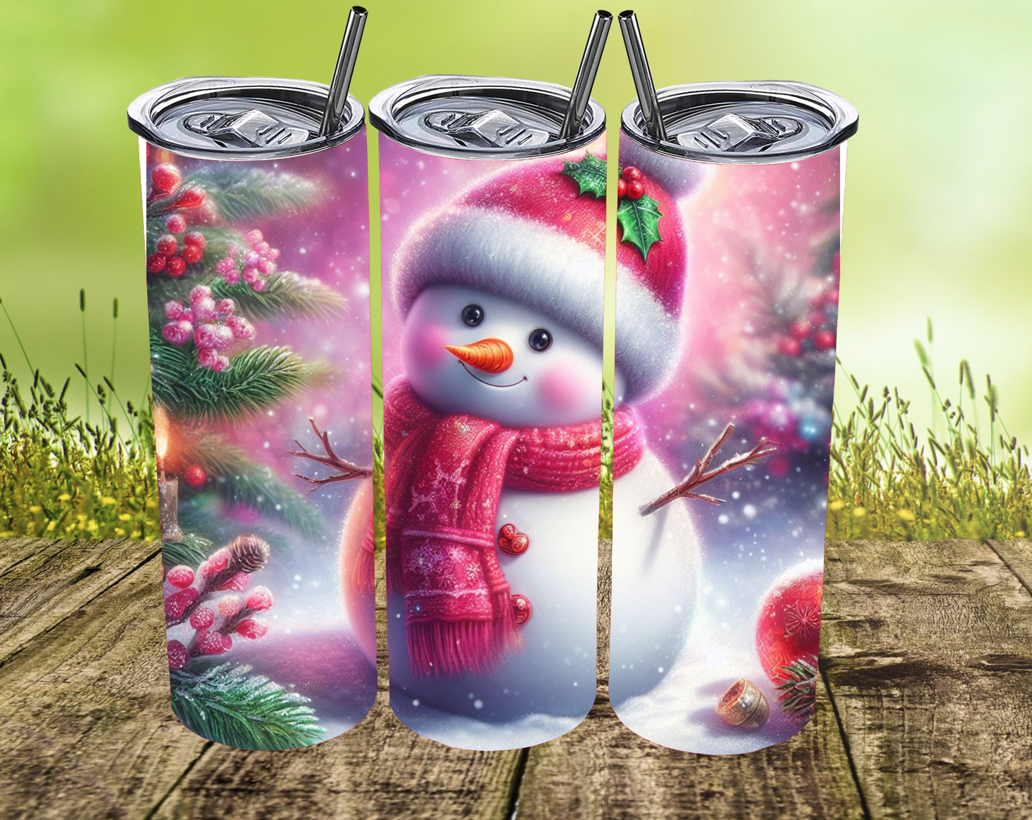 Pink Snowman Tumbler