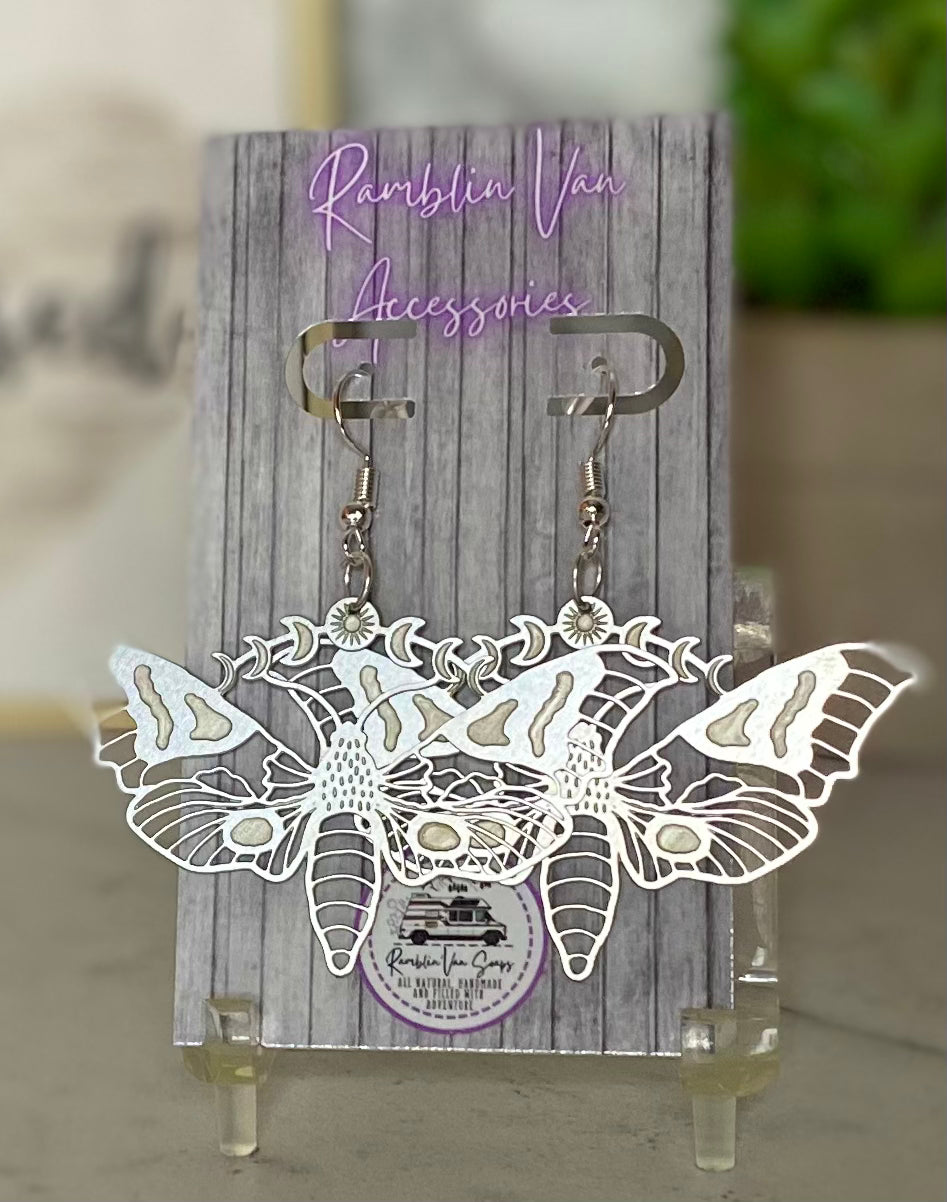 Laser Etched Moth Earrings