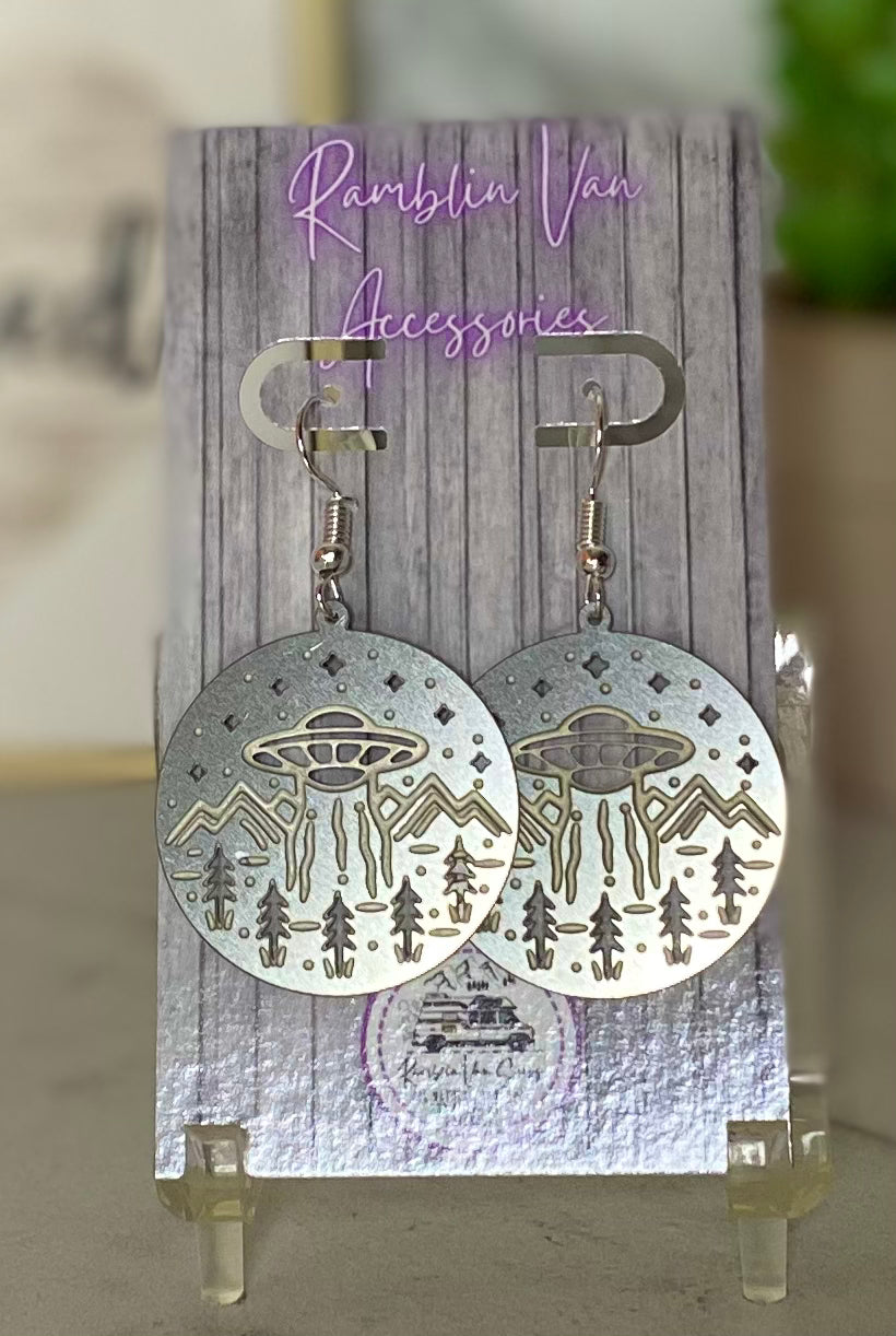 Laser Etched UFO Earrings